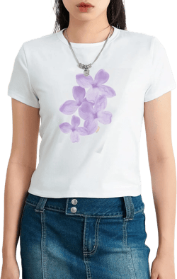 Women Short Sleeve Baby Tee Y2k Flower Graphic Printed Crop Top Slim Fit Crew Neck Tees Hurajuku E-Girl Streetwear