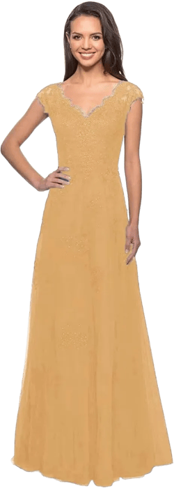 Laces Tulle Mother of Bride Dresses V-Neck Mother of The Groom Dresses Elegant Formal Evening Party Gowns 10 Gold
