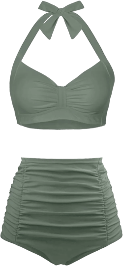 Holipick Women High Waisted Bikini Set Two Piece Swimsuit Tummy Control Bathing Suit Vintage Halter Swimwear Small Olive Green