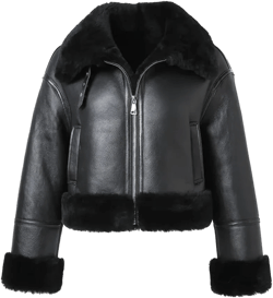 Women's Black Genuine Real Sheepskin Leather Aviator Jacket with Faux Fur Lining Large Black