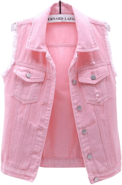 PEHMEA Women's Girls Distressed Sleeveless Button Up Cropped Jean Denim Jacket Vest Pink Small