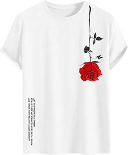 Men's Graphic Tees Floral Print Short Sleeve Crew Neck Vintage Tee Shirt Casual Summer Tee Tops X-Large White