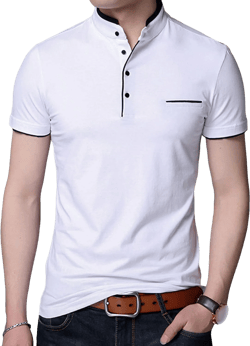 Maiyifu-GJ Men's Basic Stand-Up Collar Short Sleeves 3-Button Lightweight Golf Slim-Fit Shirts Regular Cotton Knit Polo Tees US SIZE L Asia XL White