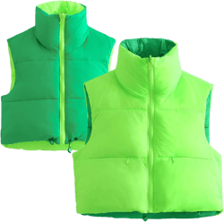 Womens Crop Puffer Vests Lightweight Zip Up Sleeveless Reversible Outerwear Jacket Vest with Pockets