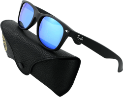 Ray-Ban womens Rb2132 New Wayfarer sunglasses, Rubber Black Frame/Grey Mirror Blue Lens 622/17, Medium US
