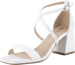 IDIFU IN3 Strappy Heels for Women - Low Block Chunky Heels with Ankle Strap - Square Toe Heeled Sandals for Wedding, Bridal, Prom, Party Dress Shoes - Comfortable, Cute, Trendy