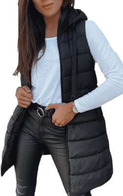 Veatzaer Women Long Vest Solid Color Sleeveless Hood Winter Puffer Vest Outwear Small Black