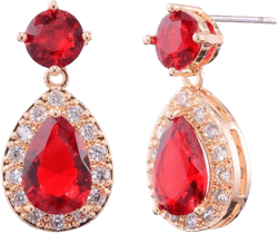 CZ Teardrop Dangle Earrings for Women Small Sterling Silver Crystal Cubic Zirconia Simulated Diamond Rhinestone Birthstone Bridal Drop Earrings for Wedding Bride Bridesmaids Mother of Bride Gift Hot Red