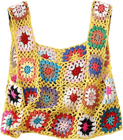 Women Hollow Out Crochet Knit Crop Top Sleeveless Embroidery Sweater Vest Multicolor Hippie Tank Crop Tops One Size Yellow