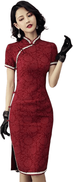 Vintage Cheongsam Costume Traditional Mandarin Collar Side Slit Slim Fit Chinese New Year Party Maxi Midi Dress Medium 41-8114# Wine Red