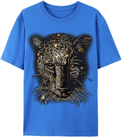 HZCX FASHION Mens Womens Sparkly T Shirt Rhinestone Short Sleeve Rock Festival Bling Gemstone Tshirt Cotton Graphic Tees Men Small Leopard Blue