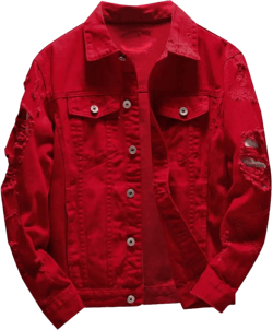 Ripped Denim Jacket for Men Baggy Style Winter Long Sleeve Top Stylish WindbreakerFall Small Red