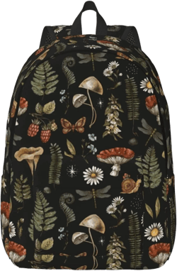 Vintage Mushroom Witchcraft Plant Backpack for Girls Boys Women Lightweight Canvas Bookbag Casual Daypack for Travel Outdoor Camping, 15 Inch Vintage Mushroom Witchcraft Plant Small