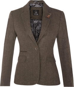 Women's Tweed Brown Herringbone Classic 1920s Formal Wool Tailored Blazer with Elbow Patches 10
