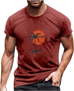 Muscularfit Black T Shirts for Men 2023 Casual Stylish Crew Neck Short Sleeve Regular-Fit Cotton Palm Tree Print Summer Shirt