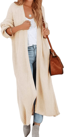 Women's Oversized Long Cardigan Sweaters Long Sleeve Split Open Front Drape Knit Duster Coat Beige Large