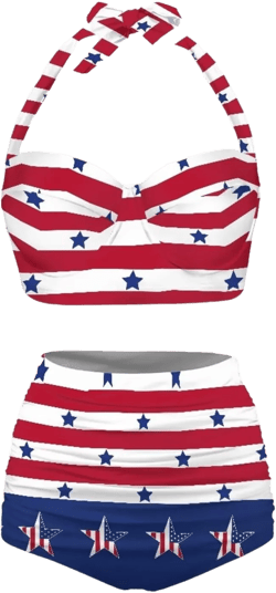 Women High Waisted Bikini Set Two Piece Tummy Control Swimsuit Halter Top with Bottom Cheeky Bathing Suit Size S-2XL Large Usa Flag