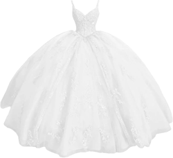 Women's Sweetheart Quinceanera Dresses Ball Gown Spaghetti Straps Lace Applique Sweet 16 Dresses for Teens 28 White