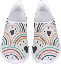 MARSVOVO Slip On Sneakers for Women Fashion Casual Comfortable Lightweight Breathable Mesh Walking Shoes 11 Rainbow Heart