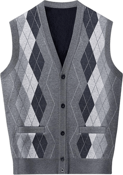 Mens Argyle Knitwear Vest Knit Button Down Men Cardigan Vest Wool Blend Sleeveless Cardigans Grey 3 X-Large