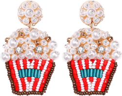 Beaded Drop Earrings for Women Handmade Popcorn Unicorn Ice Cream Rainbow Umbrella Beaded Dangle Earring for Women Holiday Gift Ideas A: caramel popcorn