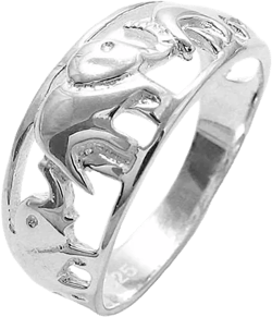 Elephant Family in Trunk to Tail  Formation Ring in Sterling Silver.
