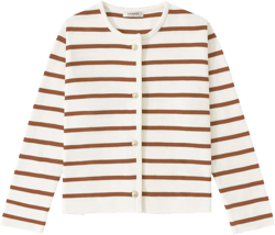 Women's Striped Cardigan Sweater Trendy Long Sleeve Button Down Crewneck Knit Cardigans Small Brown+white