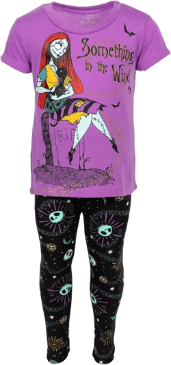 Disney Nightmare Before Christmas Sally Jack Skellington Girls T-Shirt and Leggings Outfit Set Toddler to Little Kid 5T Purple / Black