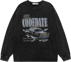 Men Long Sleeve Shirt Skull Washed Long Sleeve T-shirt Men and Women Retro