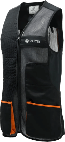 Beretta Men's Uniform Pro 20.20 Breathable Slim Fit Microsuede Patch Front Zip Competition Clay Shooting Mesh Vest w/ Pockets 3X-Large Black Jet & Orange