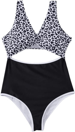IFFEI Mommy and Me Family Matching Swimsuits Leopard Print Women One Piece Tummy Control Cutout Waist Bathing Suit
