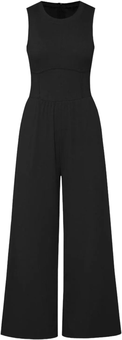 Womens Summer Jumpsuits Wide Leg Pants Dressy Casual Rompers One Piece Sleeveless Crew Neck Outfits