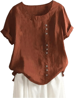 Women's Plus Size Cotton Linen Casual Loose Tunic Top Breathable & Ladies Tops Plus Size as Half Or Long (c-Brown, XL) at Amazon Women’s Clothing store