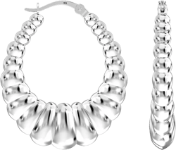 LeCalla 925 Sterling Silver Chunky Hoop Earrings | Lightweight Classic Handmade Electroform Hollow Hoops | Italian Design Shrimp Earrings Hoop for Women Chunky Shrimp-1.37"