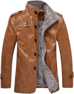 Maiyifu-GJ Men's Faux Fur Collar Bomber Jacket Winter Warm Faux Leather Lapel Vintage Coat Lightweight Thermal Trucker Coats (Khaki,7X-Large)