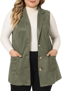 Agnes Orinda Women's Plus Size Lapel Suede Long Sleeveless Fashion Vest Green 3X