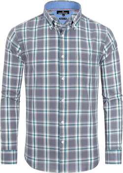 Alimens & Gentle Men's Plaid Button Down Shirts Cotton Long Sleeve Dress Shirts Regular Fit Gingham Shirts Grey/Green, Plaid XX-Large