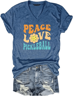Pickleball Shirts Women Heartbeat Print Graphic Tshirt Summer Casual Tee Tops Large Zx Blue