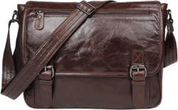 Leather Retro Messenger Bag Flapover Shoulder Bag for Men