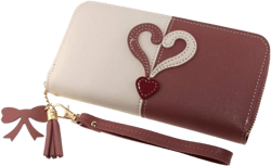 Unique Heart Design PU Leather Zipper Wallet Cash Coin Long Purse Card Holder with Tassels Girls & Women (Cameo) at Amazon Women’s Clothing store