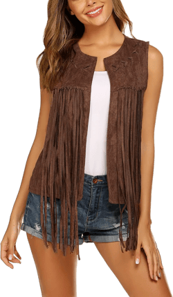 HOTOUCH Women's Tassel Fringe Sleeveless Faux Suede Vest Jacket XS-XXXL