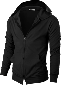 Ohoo Mens 100% Cotton Hoodie Two Way Zipper Slim Fit Wide Hood Thin Lightweight Full Zip Hooded Sweatshirt 3X-Large Dcf222-black