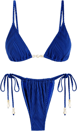seamoly Women's Bikini Sets Ribbed Beaded Adjustable Spaghetti Strap Swimsuit Tie Side Thong Sexy 2 Piece Bathing Suit Medium Royal Blue