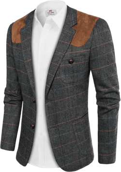 PJ PAUL JONES Men's Blazer Herringbone Tweed Sport Coats Two Button Wool Blend Formal Jacket Small Dark Grey