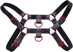 Men's Faux Leather Body Chest Harness Belt Adjustable Shoulder Cage Belt Party Costume Red Rivet
