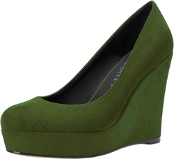 DearOnly Womens Wedge Platform Pumps Closed Round Toe High Block Chunky Heel Suede Dress Shoes Bridal Wedding Shopping Cute 4 Inch 8 Olive Green