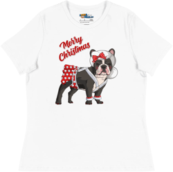 "Merry Christmas" Mrs. Claus Frenchie Women's Tee | B&W Colored