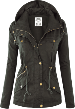 Made By Johnny Women's Casual Military Anorak Jacket Safari Utility - Lightweight Detachable Hoodie Large Wjc643_olive
