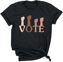 Earlymemb Womens Vote Tshirt Letter Printed Blouse O-Neck Casual Short Sleeve Tops Election Phrase Graphic Tee Tops at Amazon Women’s Clothing store