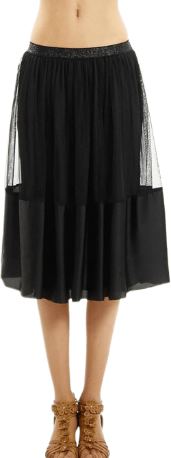 Women's Wide Satin Finished Midi Tulle Ballet Skirt Medium Black